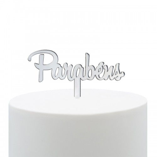 Topo Bolo Parabéns Prateado